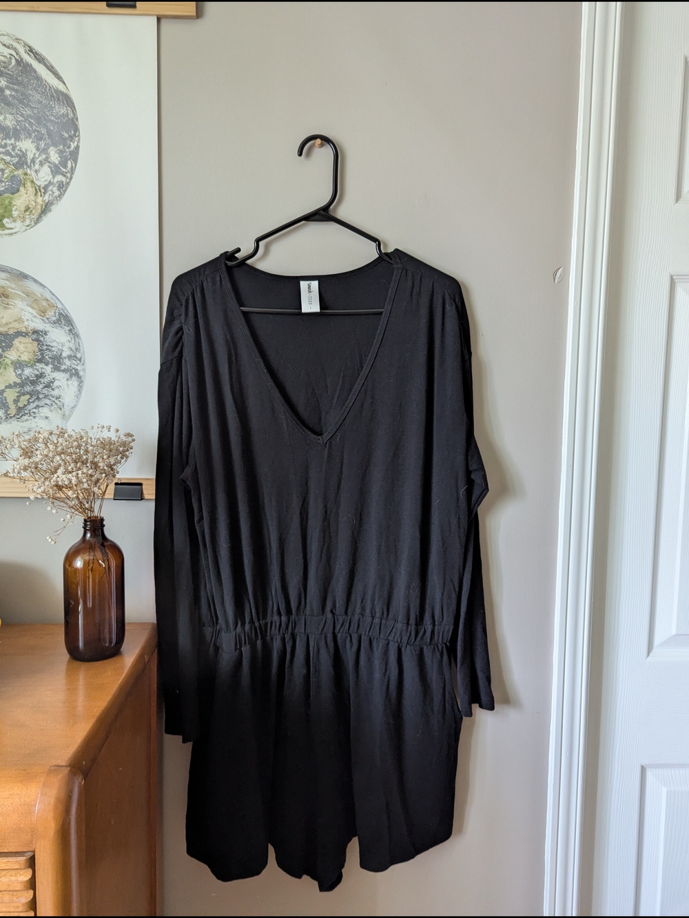 Smash + Tess Black Long-Sleeve V-Neck Romper Dress